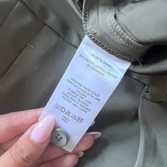 Quince Olive Pleated Stretch Crepe Wide Leg Pants, Size 8 - Picture 9 of 10